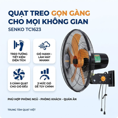 Quạt Treo Tường Senko TC1623 60W, 5 Cánh, Dây Giật Tiện Dụng