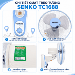 Quạt Treo Tường Senko TC1688 47W – Cánh 39cm – 2 Dây Giật