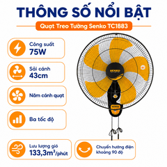 Quạt Treo Tường Senko TC1883 75W – 5 Cánh, Sải Cánh 43cm