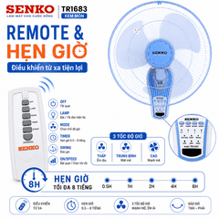 Quạt Treo Tường Senko TR1683 47W – Remote, Hẹn Giờ 8 Tiếng