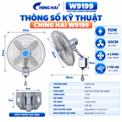 Quạt Treo Công Nghiệp CHING HAI W9199 112W – 4 Cánh Nhôm 45cm