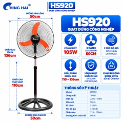 Quạt Đứng Công Nghiệp CHING HAI HS920 105W – 3 Cánh 50cm