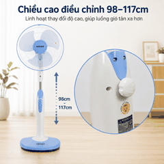 Quạt Đứng Có Đèn Senko DD1602 47W – 3 Cánh 39cm, Điều Chỉnh Chiều Cao
