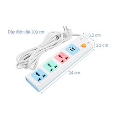 Ổ cắm điện COMET loại nối dài an toàn (3m) CES5303 có cổng sạc USB