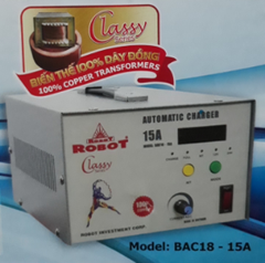 Máy Sạc Bình Acquy Tự Động Robot 15A (12V-24V) - (Dây Đồng)