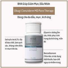 Toner BHA Obagi Clenziderm MD Pore Therapy 2% 148ml, Giảm Mụn Nhờn