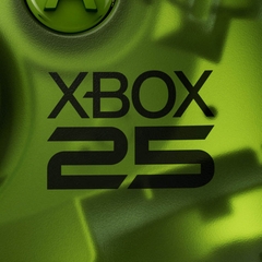 Logo Xbox 25 kỷ niệm trên nền xanh của tay cầm Xbox Series X X25 Special Edition