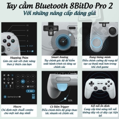 Tay cầm chơi game Bluetooth 8Bitdo Pro 2 Black cho Nintendo Switch, Windows, Mac, Điện thoại
