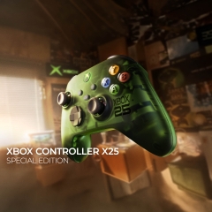 Tay cầm Xbox Series X X25 Special Edition trên nền nâu ấm