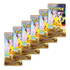 Nhiều hộp Pokémon TCG 30th Celebration Booster Bundle xếp cạnh nhau