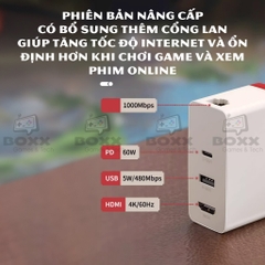 Bộ Sạc 65W + Dock chuyển HDMI Video, LAN cho Nintendo Switch, Steam Deck, ROG Ally chính hãng IINE