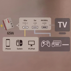 Bộ Sạc 65W + Dock chuyển HDMI Video, LAN cho Nintendo Switch, Steam Deck, ROG Ally chính hãng IINE