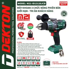 Máy Khoan PIn 3 Chức Năng DEKTON M21-ID13120JCB Lực Siết 120Nm - Chân Pin Phổ Thông - Đầu Cặp Jacobs 13mm Kèm Hộp Nhựa