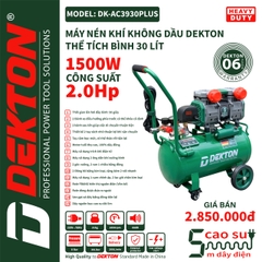 Máy nén khí Dekton 30l 2hp không dầu nhanh hơi DK-AC3930plus đầy đủ phụ kiện kèm theo