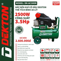Máy Nén Khí Dekton DK-AC30DR 3.5HP/2500W/ Bình 30L - Lưu Lượng 170L/Phút