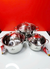 Bộ 3 nồi Inox 5 lớp đáy Kalpen Lermat L1Pro 16-20-24cm