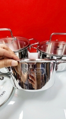 Bộ nồi inox liền khối Elmich EL2476 size 16,20,24, chảo 24cm