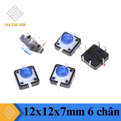 Nút Nhấn Tactile 12x12x7mm 6 Chân LED Xanh Dương