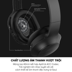 Tai Nghe Headphone Bluetooth SOUL Emotion Max, Driver 40mm, Chống Ồn Chủ Động + Quancomm CvC 8.0 - Hàng Chính Hãng