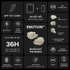Tai Nghe TWS SOUL Emotion Pro, Chống Ồn Hybrid ANC BT 5.1, 6 Micro, Nghe Đến 36H - Chính Hãng BH 12 Tháng Dizigear