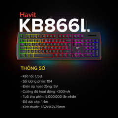 Bàn Phím Gaming RGB HAVIT KB866L, 104 Keys, Led Backlit Rainbow, Thiết Kế Công Thái Học, Tổ Hợp Phím Fn - Chính Hãng BH 12 Tháng Dizigear