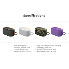 Loa Bluetooth HAVIT SK809BT, BT 5.3, Công Suất 7W, Kháng IPX5, Âm Thanh Vòm Sống Động, Nghe Đến 6H - Hàng Chính Hãng