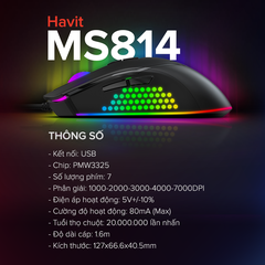 Chuột Gaming HAVIT MS814, 16 Triệu Màu RGB, 6 Chế Độ DPI, Tích Hợp 7 Nút Điều Chỉnh