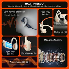 Tai Nghe Dẫn Khí Truyền Âm HAVIT FreeGo1, Thiết Kế Open-Ear, BT 5.2, Driver 16.2mm, Nghe Nhạc Đến 16H - Hàng Chính Hãng