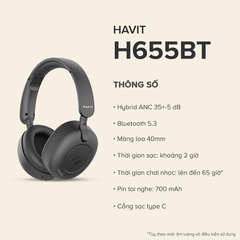 Tai Nghe Headphone Bluetooth HAVIT H655BT, BT 5.3, Chống Ồn Chủ Động Hybrid ANC, Gamemode 60ms, Nghe Đến 65H - Hàng Chính Hãng Dizigear