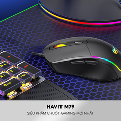 Chuột Gaming HAVIT M79, Đèn RGB, Tích Hợp 6 Nút Điều Chỉnh + 4 Chế Độ DPI, Tuổi Thọ 5tr Lần Nhấn - Chính Hãng Dizigear