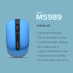Chuột Không Dây HAVIT MS989, 2 Chế Độ DPI, Tích Hợp 3 Nút Điều Chỉnh, Tuổi Thọ 1 Triệu Lần Nhấn - Chính Hãng BH 12 Tháng Dizigear