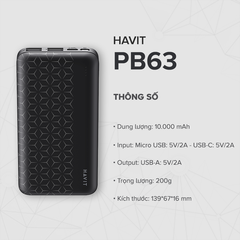 Pin Sạc Dự Phòng HAVIT PB63, Dung Lượng 10.000 mAh, Họa Tiết Kim Cương Độc Đáo, Gọn Nhẹ, Tiện Lợi - Hàng Chính Hãng