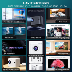 Máy Chiếu Mini HAVIT PJ210 Pro, Full HD, Android 9.0, Tự Động Điều Chỉnh Thông Minh - Hàng Chính Hãng BH 12 Tháng Dizigear