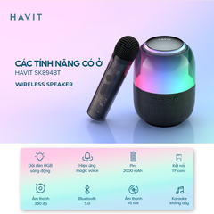 Loa Karaoke Mini HAVIT SK894BT, BT 5.0, Đèn RGB, Công Suất 5W, Thời Gian Nghe Đến 6H - Hàng Chính Hãng