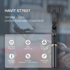Tay Cầm Gimbal HAVIT ST7606, Chống Rung Điện Tử, Bluetooth 4.2, Điều Khiển Từ Xa - Chính Hãng BH 12 Tháng