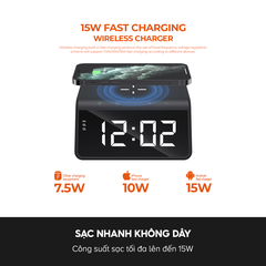 Sạc Không Dây 6 In 1 HAVIT W320, Sạc Nhanh 15W, Tích Hợp Báo Thức + Đèn Ngủ RGB Màu Sắc - Chính Hãng Dizigear
