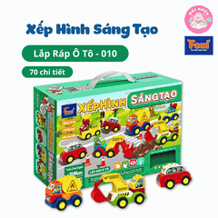 Xếp hình sáng tạo Đồ chơi trẻ em Lắp ráp ô tô, cửa hàng, đoàn tàu kéo số, chữ - chi tiết gạch to cho bé từ 1,5 tuổi - Hiệu Foxi