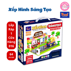 Xếp hình sáng tạo Đồ chơi trẻ em Lắp ráp ô tô, cửa hàng, đoàn tàu kéo số, chữ - chi tiết gạch to cho bé từ 1,5 tuổi - Hiệu Foxi