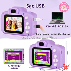 Máy chụp hình Camera - Máy ảnh kỹ thuật số cho bé có tích hợp chơi game (Tặng kèm thẻ nhớ 32GB)
