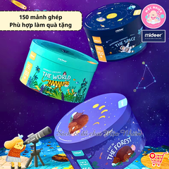 Đồ Chơi Xếp Hình Puzzle MIDEER Dạng Hộp Tròn - 04 Chủ Đề Khu Rừng, Vũ Trụ, Động vật và Đại dương (150 Mảnh Ghép)