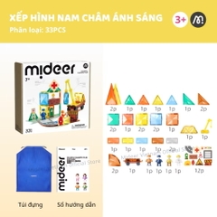 Đồ chơi xếp hình nam châm ánh sáng Mideer Colorful Magnetic Tiles - Bộ xây dựng 33 chi tiết