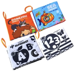 Combo 04 cuốn Sách vải mini (Loại A) kích thích thị giác cho bé sơ sinh 0 đến 12 tháng - Lalala Baby - 8 trang kích thước 12x11 cm
