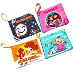 Combo 04 cuốn Sách vải mini (Loại B) kích thích thị giác cho bé sơ sinh 0 đến 12 tháng - Lalala Baby - 8 trang kích thước 12x11 cm