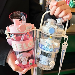 Bình nước ống hút đôi Sanrio dung tích lớn 745ml cho bé - Nhựa Tritan cao cấp