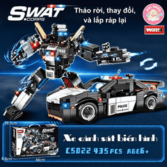 Đồ chơi lắp ráp xếp hình 2 trong 1 Woma C5022 - Xe cảnh sát biến hình Robot SWAT (431 chi tiết)
