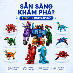 Đồ chơi xếp hình, lắp ráp 6 in 1 Qman 1414 - Siêu Robot khủng long Sura (456 mảnh ghép)