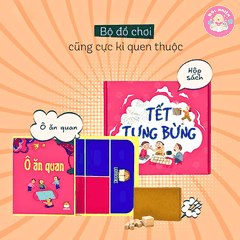 Hộp quà Tết tưng bừng cho bé độ tuổi 5+ gồm sách và set đồ chơi dân gian Ô ăn quan