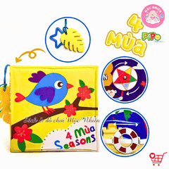 Sách vải tương tác lật mở cho bé nhận biết màu sắc, học chữ, tập đếm, 4 mùa (lẻ cuốn) size cơ bản 15x15 - Pipovietnam