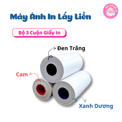 Combo 03 cuộn Giấy in ảnh kỹ thuật số (Đen trắng - Xanh dương - Cam) - Dùng cho máy chụp ảnh lấy liền Instant Print Camera