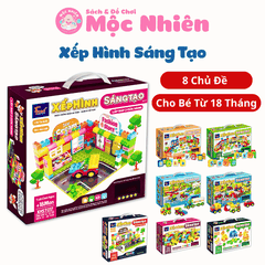 Xếp hình sáng tạo Đồ chơi trẻ em Lắp ráp ô tô, cửa hàng, đoàn tàu kéo số, chữ - chi tiết gạch to cho bé từ 1,5 tuổi - Hiệu Foxi